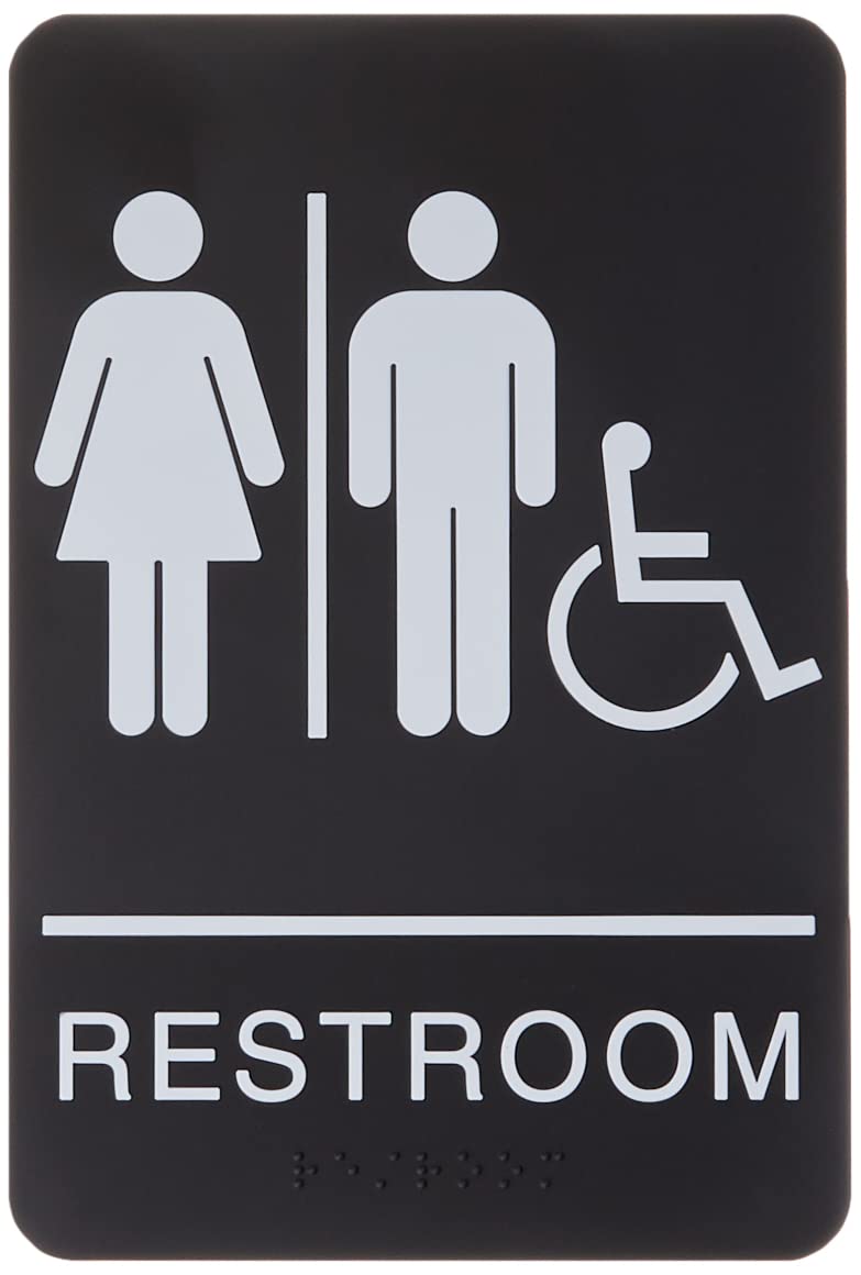 Headline Sign 9007 ADA Wheelchair Accessible Restroom Sign with Grade 2 Braille and Tactile Graphics, 6 Inches by 9 Inches, Black/White, Made in USA - Image 1